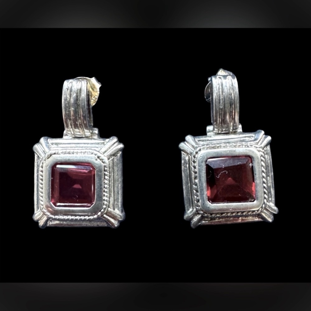 Vintage .925 Silver Earrings with Red Garnet Gemstones
